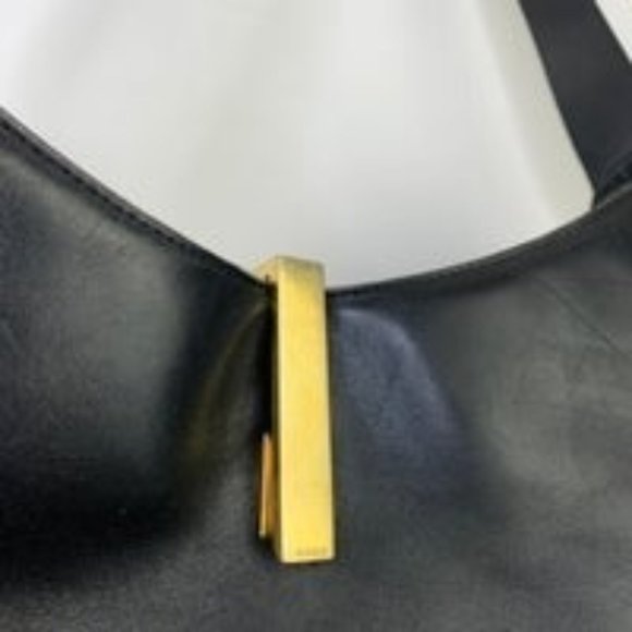 🥳HP🥳Gucci Authentic Gucci Vintage Black Leather Tote Gold Zipper Shoulder Bag - Picture 3 of 13
